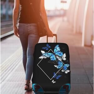Blue Butterfly Luggage Cover TSA Approved Elastic XL Side Zippers NWOT